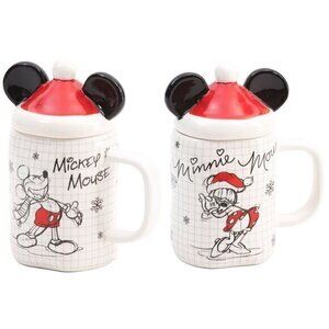 Disney Holiday Christmas Sketchbook Santa Hat Mug Set featuring Mickey & Minnie.